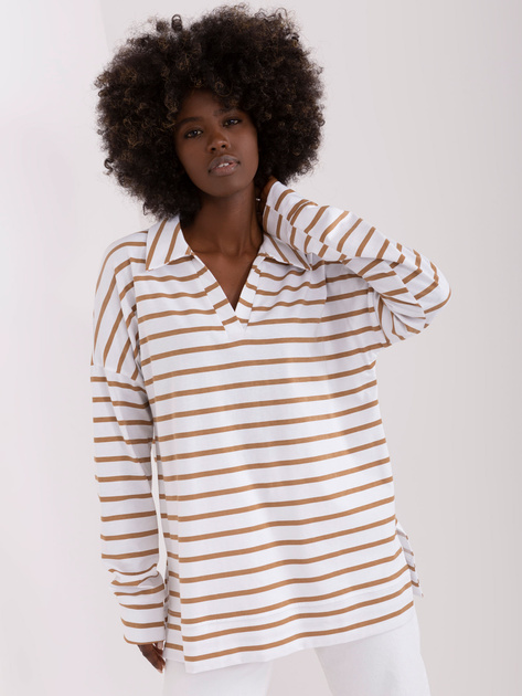 Hurtownia Biało-brązowa bawełniana bluzka oversize