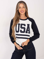 Biało-granatowa bluza z nadrukiem Samantha RUE PARIS