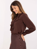 Czekoladowa rozpinana koszula z żabotem   