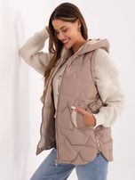 Ciemnobeżowa damska kamizelka z kapturem