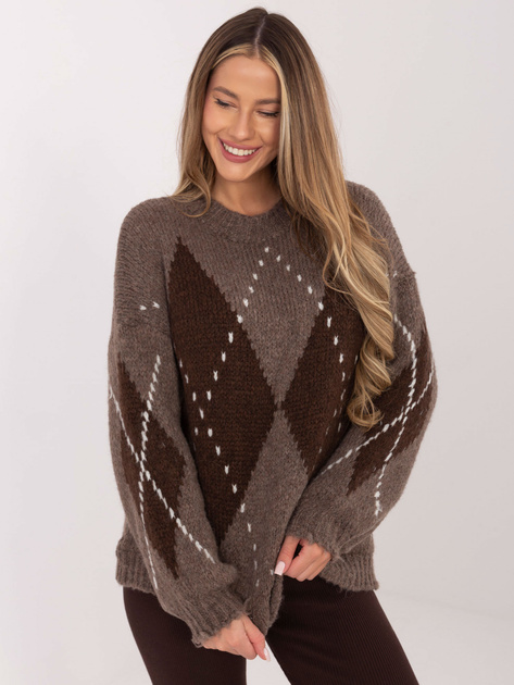 Ciemnobeżowo-brązowy sweter z bufiastym rękawem