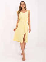 Jasnożółta sukienka z wiązaniami na ramiączkach RUE PARIS 