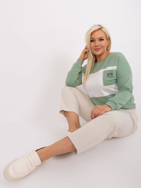 Hurt Pistacjowo-ecru bluzka plus size z długim rękawem