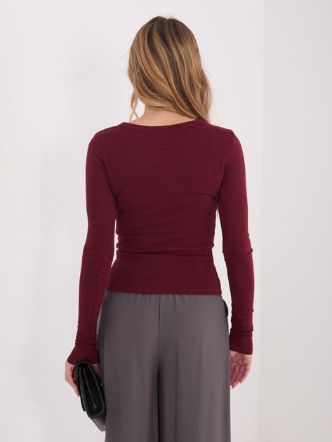 Bordowa bluzka basic z okrągłym dekoltem