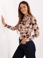 Beżowa dopasowana bluzka w kwiaty RUE PARIS 