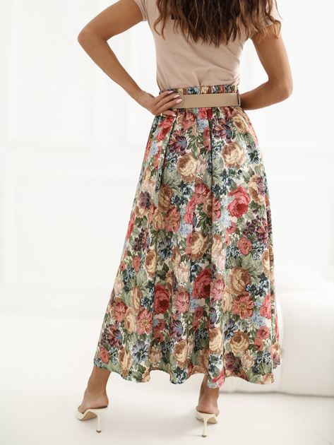 Zielona midi spódnica z nadrukiem w kwiaty RUE PARIS