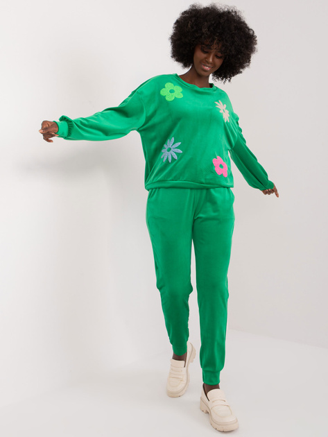 Hurtownia Zielony dwuczęściowy komplet damski z weluru