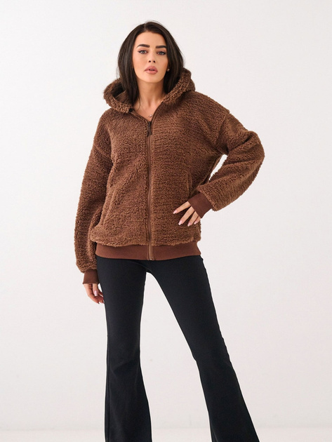 Brązowa damska bluza baranek z suwakiem