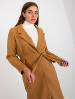 Hurtownia Camelowy długi płaszcz z wiązaniem OCH BELLA