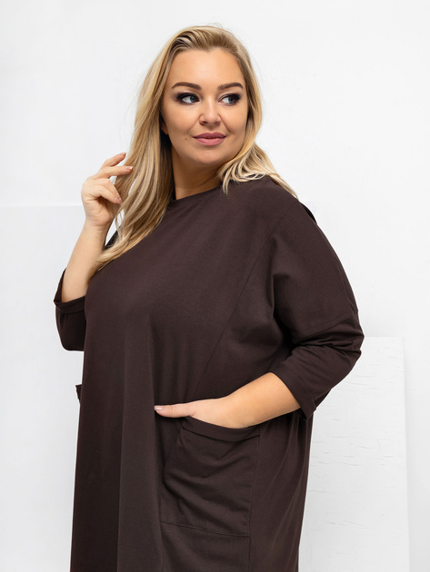Czekoladowa długa bluzka plus size z bawełny