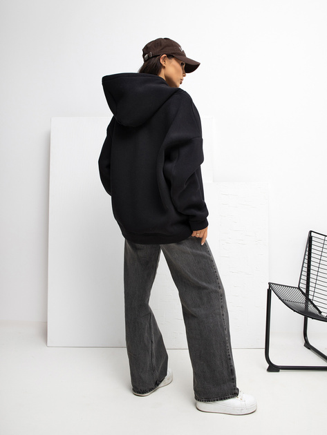 Czarna ocieplana bluza basic z kapturem RUE PARIS