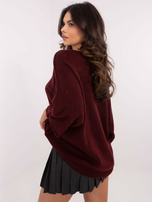Hurt Burgundowy damski sweter oversize z dziurami