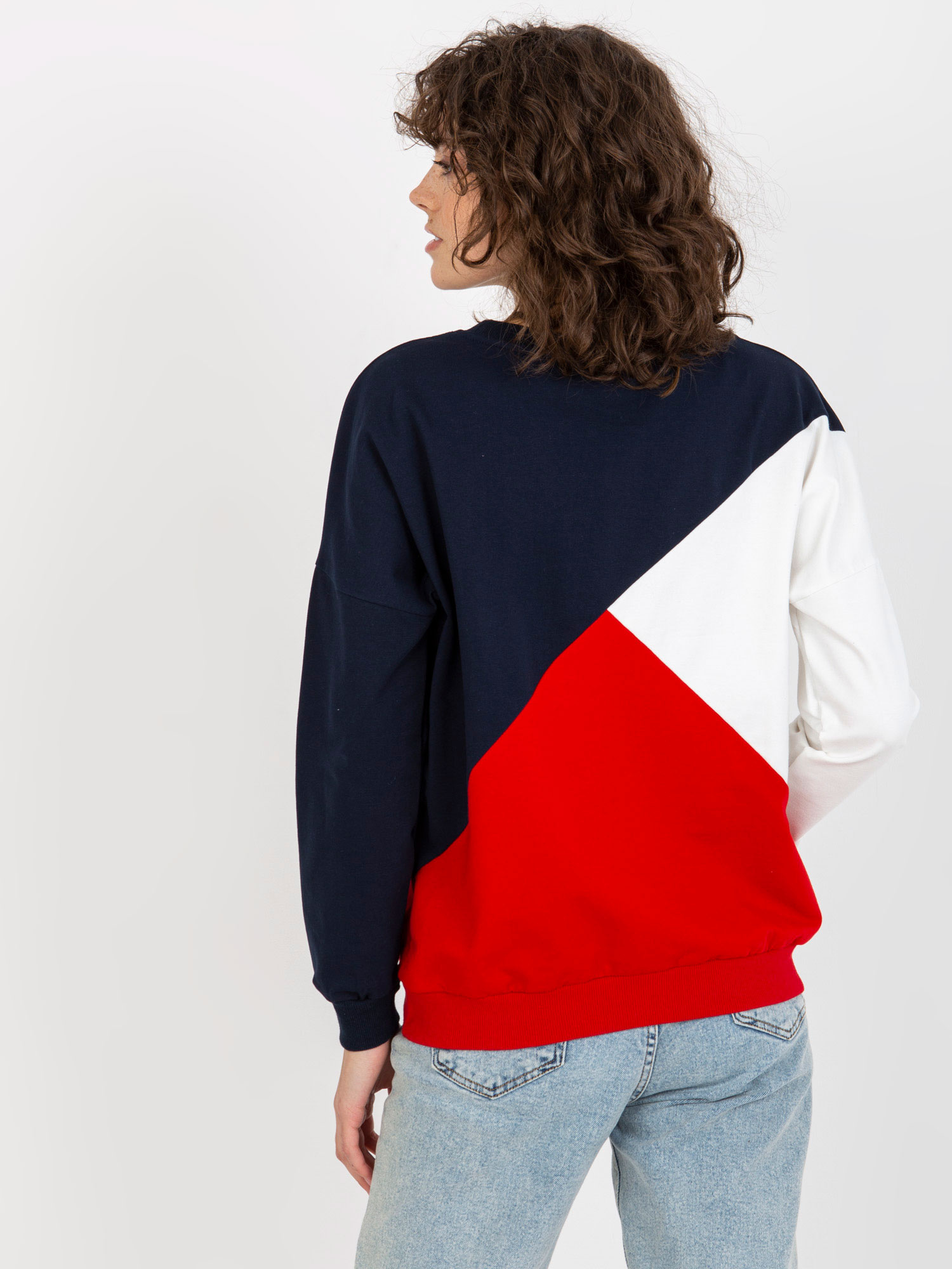 Granatowo-czerwona damska bluza basic bez kaptura