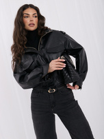 Czarna damska kurtka z ekoskóry ze stójką