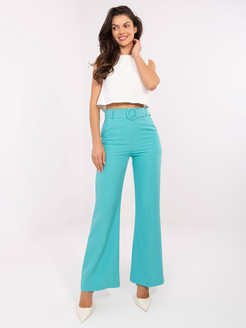 Hurt Turkusowe materiałowe spodnie z paskiem