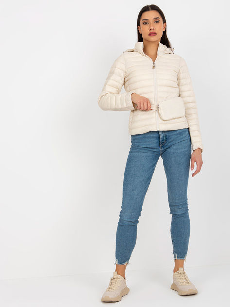 Hurt Jasnobeżowa przejściowa kurtka pikowana z kapturem i torebką