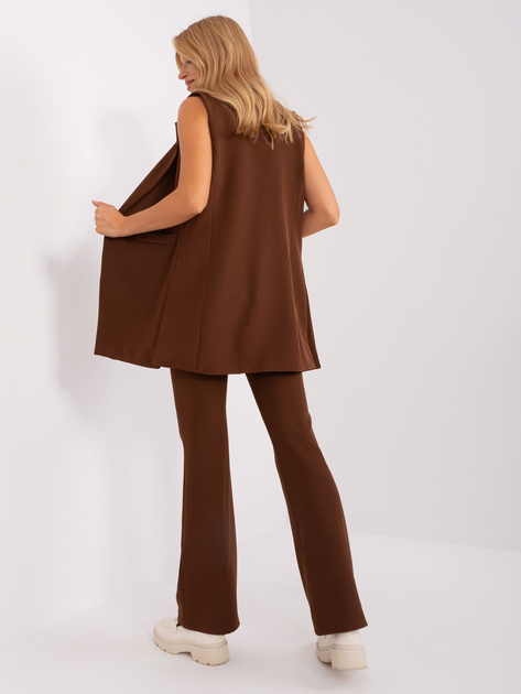 Hurt Ciemnobrązowy elegancki komplet damski z kamizelką
