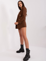 Hurt Brązowy damski komplet elegancki z szortami 