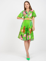 Light green dress with prints and braided belt 