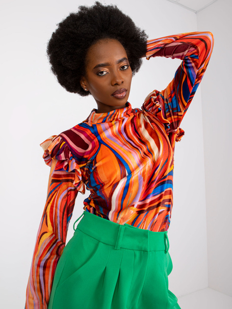 Pomarańczowa welurowa bluzka z falbankami Lina