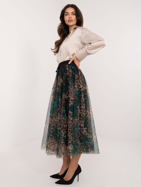 Hurt Zielono-czarna rozkloszowana spódnica z wiązaniem