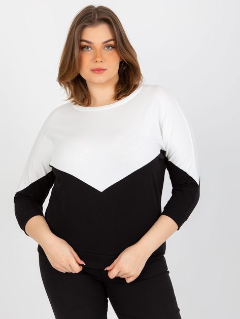 Hurt Ecru-czarna bluzka plus size basic z okrągłym dekoltem