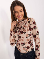 Beżowa dopasowana bluzka w kwiaty RUE PARIS 