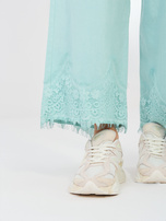 Miętowe jeansowe spodnie wide leg RUE PARIS 