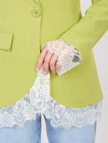 Limonkowa elegancka marynarka z koronką