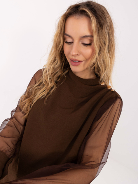 Brązowa wizytowa bluzka z drapowaniem