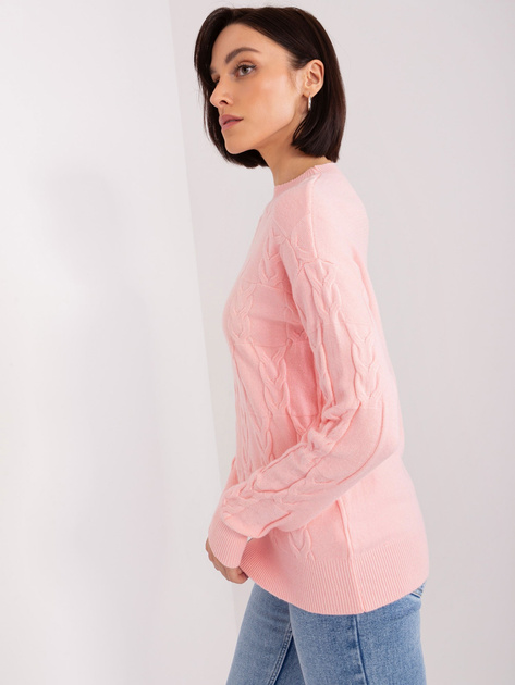 Hurt Jasnoróżowy sweter w warkocze z okrągłym dekoltem