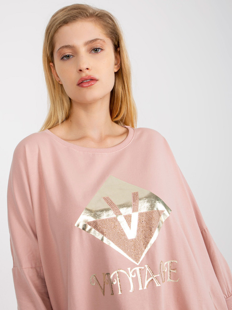 Brudnoróżowa długa bluzka plus size z kieszeniami