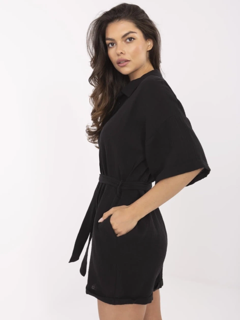 Czarny muślinowy kombinezon z krótkim rękawem