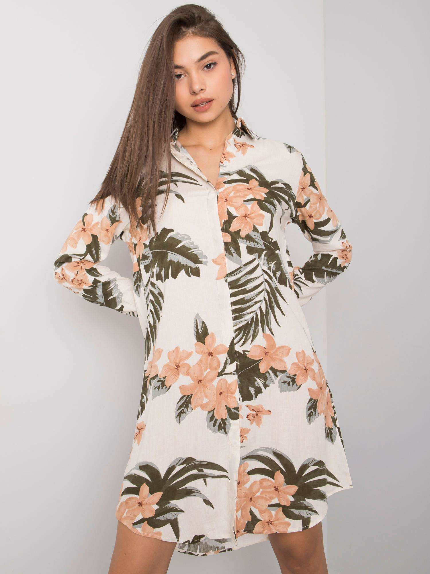 Beige Hemdblusenkleid mit Prints Valdez RUE PARIS.