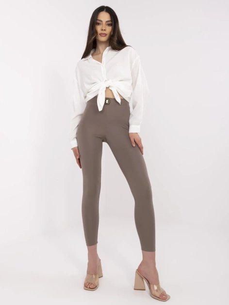 Kawowe damskie legginsy z dżetami