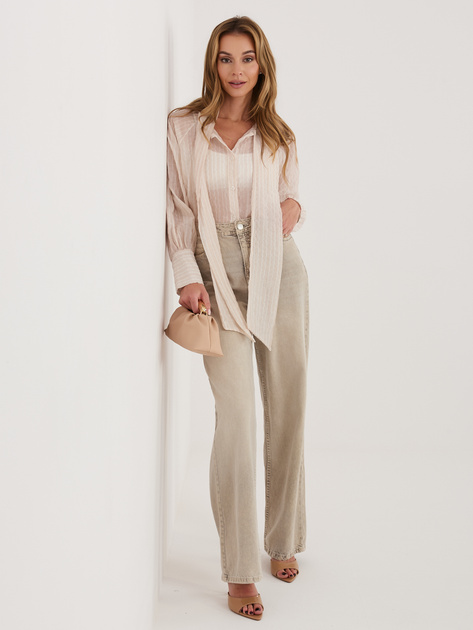 Beżowa rozpinana koszula z wiązaniem
