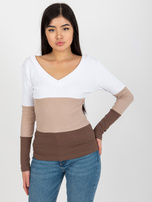 Hurt Biało-brązowa dopasowana bluzka basic w prążek RUE PARIS