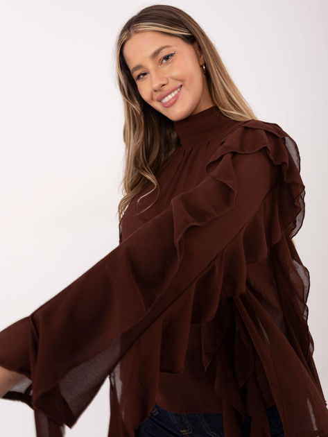 Brązowa przezroczysta bluzka z falbanami