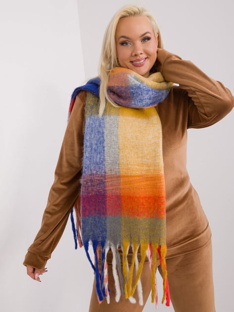 Hurt Ciemnożółto-czerwony zimowy szal w kratę