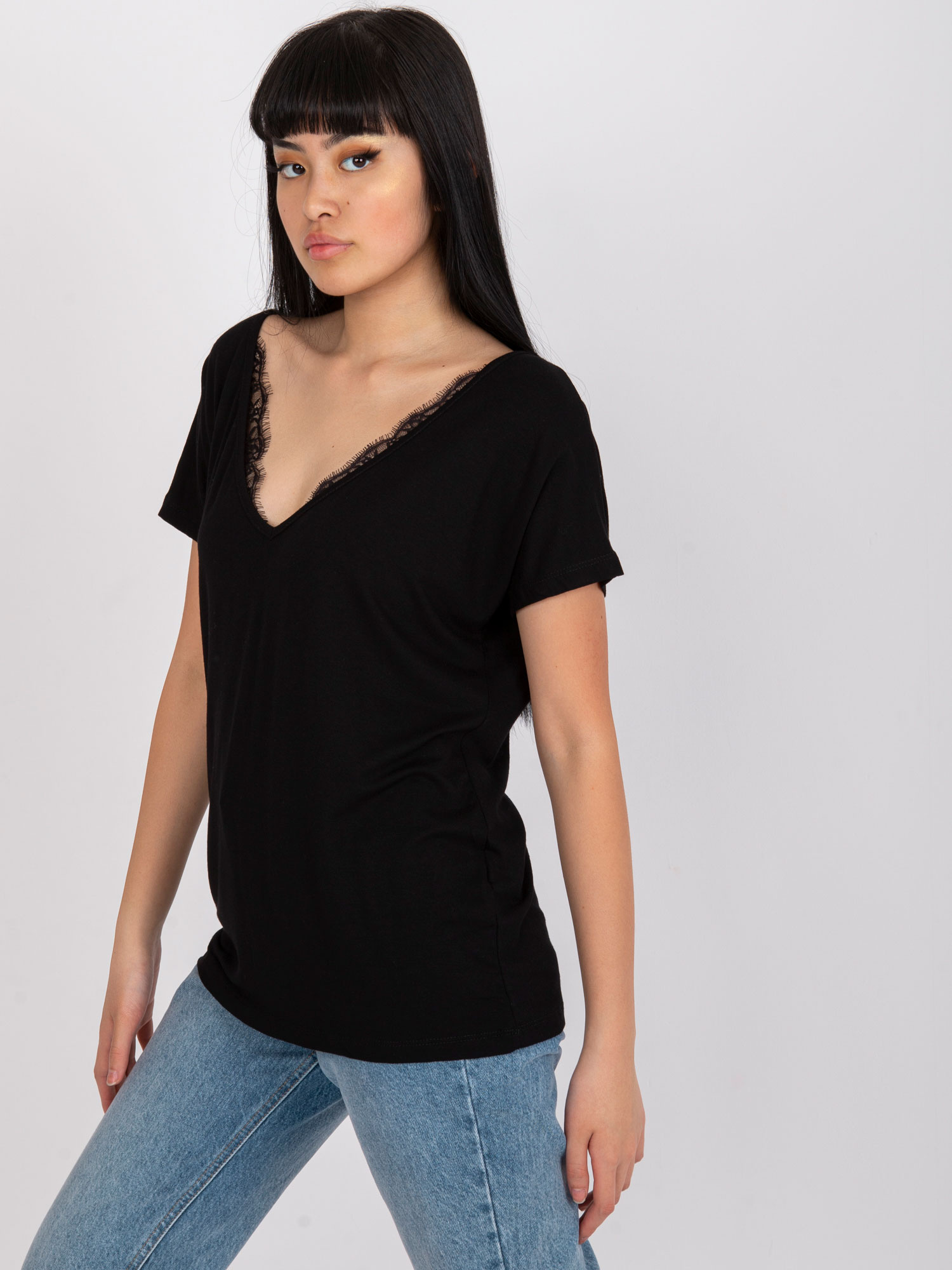 Schwarzes einfarbiges T-Shirt aus Viskose Aileen.
