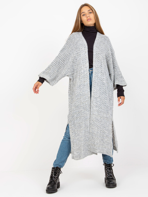 Hurtownia Szary długi ażurowy kardigan oversize OCH BELLA