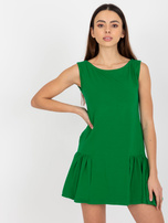 Hurt Zielona mini rozkloszowana sukienka basic z falbaną 