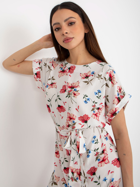 Hurt Biała sukienka w kwiaty z wiskozy RUE PARIS