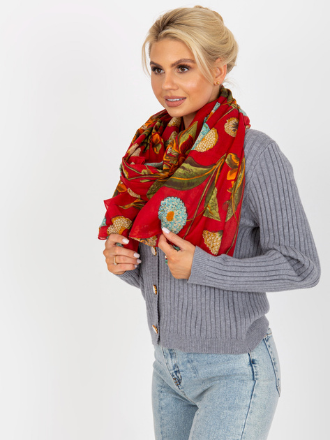 Hurt Czerwona chusta w kwiaty z bawełny