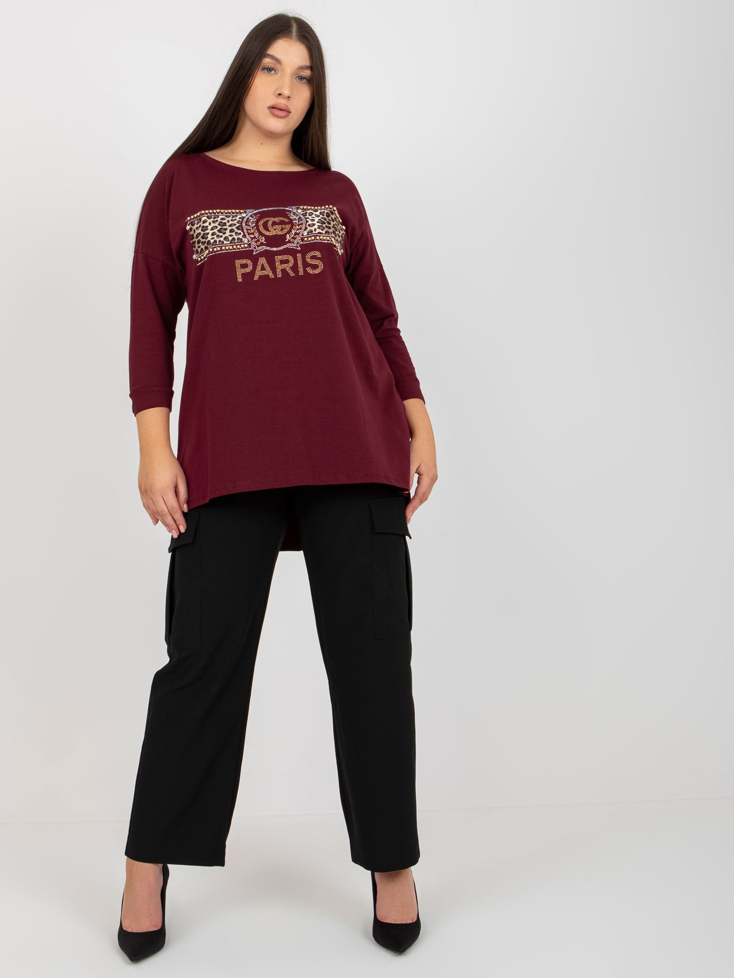 Ciemnofioletowa bluzka bawełniana plus size