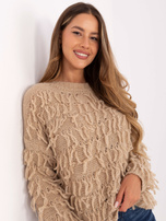 Beżowy damski sweter w stylu boho RUE PARIS