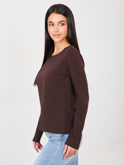 Czekoladowy damski longsleeve basic z bawełny RUE PARIS