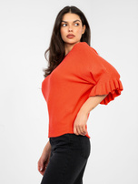 Koralowy damski sweter w jednolitym kolorze