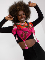 Fuksjowo-brązowa lekka chusta we wzory 