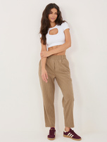 Ciemnobeżowe sztruksowe spodnie bez zapięcia RUE PARIS 